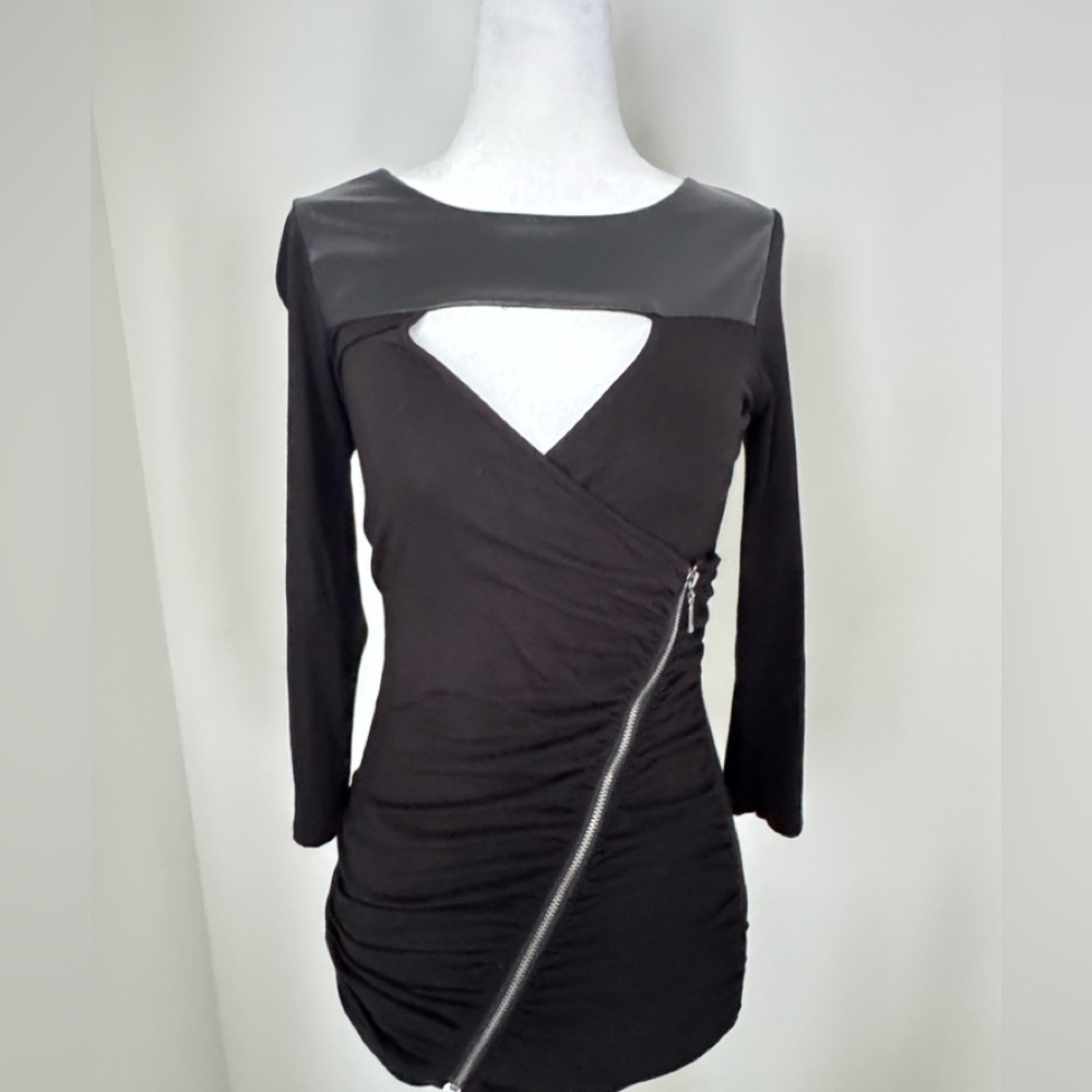 Guess Black Long Sleeve Top with Cutout and Zipper